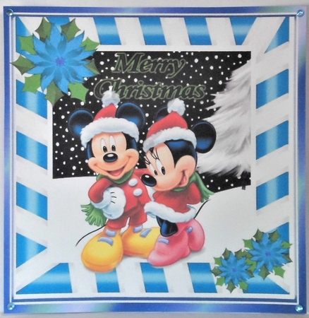 Cute minnie and mickey in the snow with blue poinsettias 8x8 by Hazel Underwood
