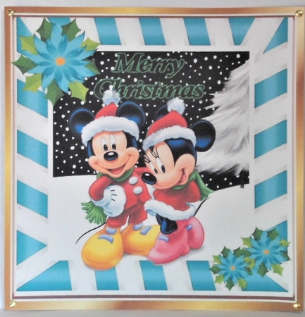 Cute minnie and mickey in the snow with turq poinsettias 8x8 by Hazel Underwood