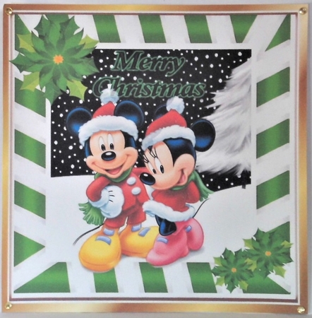 Cute minnie and mickey in the snow with green poinsettias 8x8 by Hazel Underwood