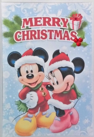 Blue snowflake frame with mickey and minnie A4 by Hazel Underwood