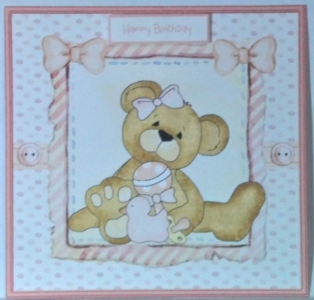 Baby girl bear 6x6 card by Hazel Underwood