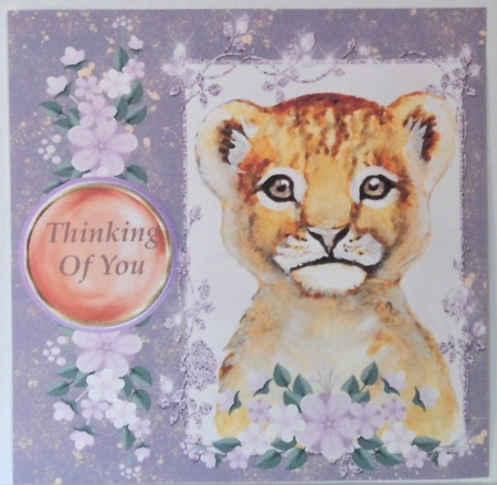 3 Lilac lion card fronts/toppers by Hazel Underwood