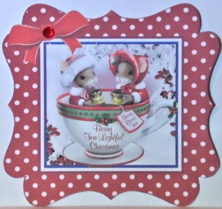  4 christmas mice in teacups, in polkadot frames card fronts mini kit (set 1) by Hazel Underwood