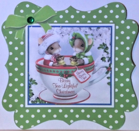  4 christmas mice in teacups, in polkadot frames card fronts mini kit (set 1) by Hazel Underwood