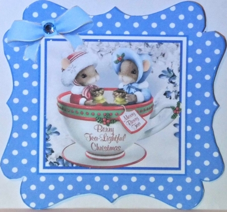 4 christmas mice in teacups, in polkadot frames card fronts mini kit (set 2) by Hazel Underwood