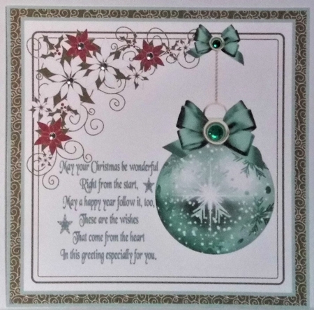 3 Teal Christmas bauble sentiment card fronts/toppers by Hazel Underwood