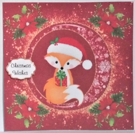 3 Red and gold Christmas fox card fronts/toppers by Hazel Underwood
