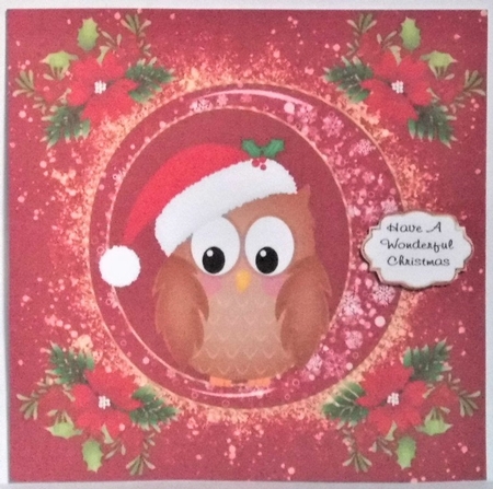 3 Red and gold Christmas owl card fronts/toppers by Hazel Underwood
