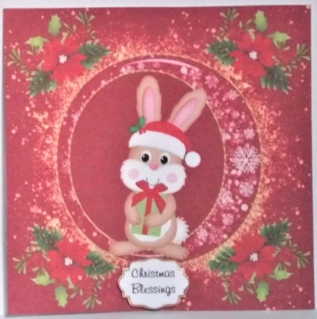 3 Red and gold Christmas rabbit card fronts/toppers by Hazel Underwood