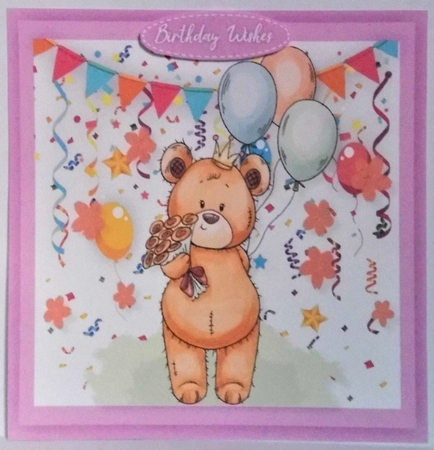 Birthday Bear with Flowers by Hazel Underwood