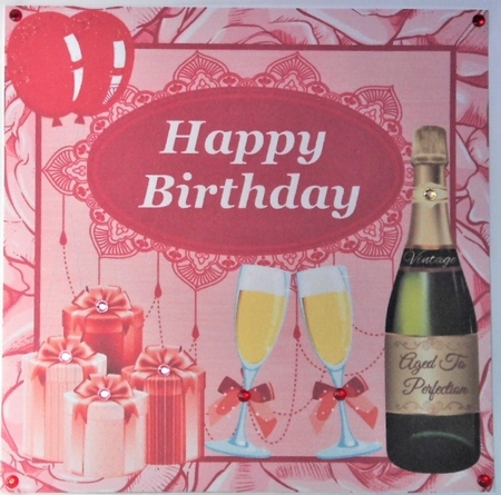 3 Red Birthday Champagne card fronts/toppers by Hazel Underwood