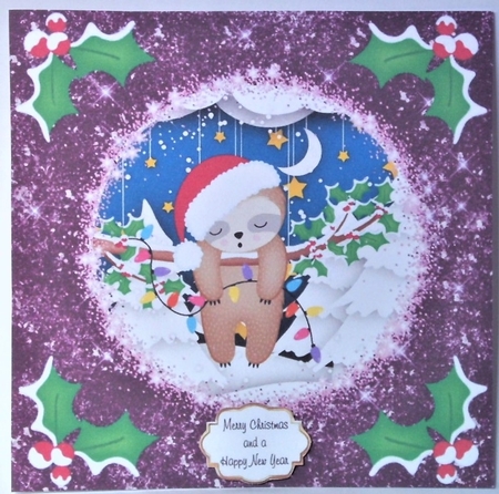 3 Purple Christmas sloth card fronts/toppers 1 by Hazel Underwood
