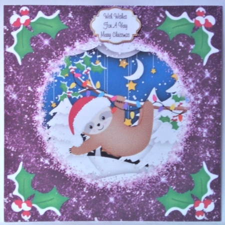 3 Purple Christmas sloth card fronts/toppers 2 by Hazel Underwood