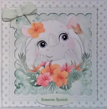  4 Cute Animals in polkadot frame with mint bows card fronts 8x8 mini kit by Hazel Underwood