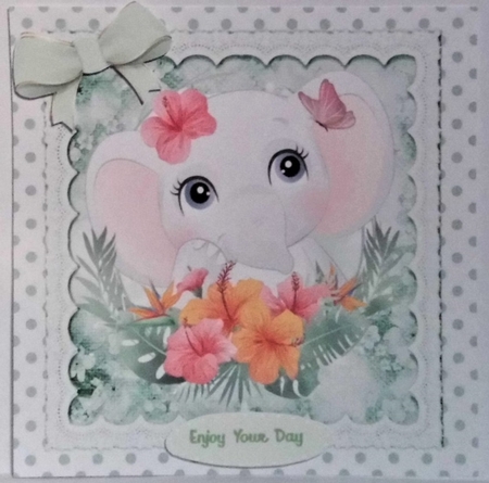  4 Cute Animals in polkadot frame with mint bows card fronts 8x8 mini kit by Hazel Underwood