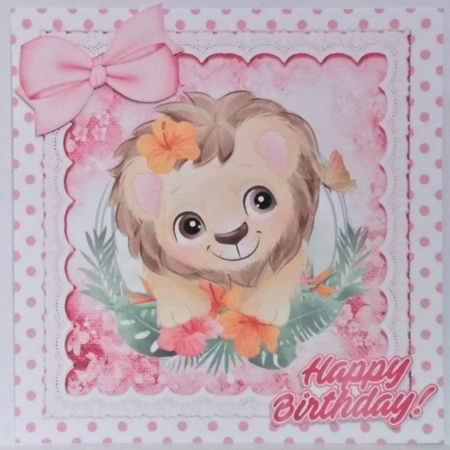 4 Cute Animals in polkadot frame with pink bows card fronts 8x8 mini kit by Hazel Underwood