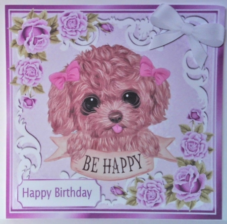 Sweet puppy with bows and lilac roses 8x8 by Hazel Underwood