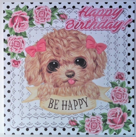 Sweet puppy with pink roses and black polkadot 8x8 by Hazel Underwood