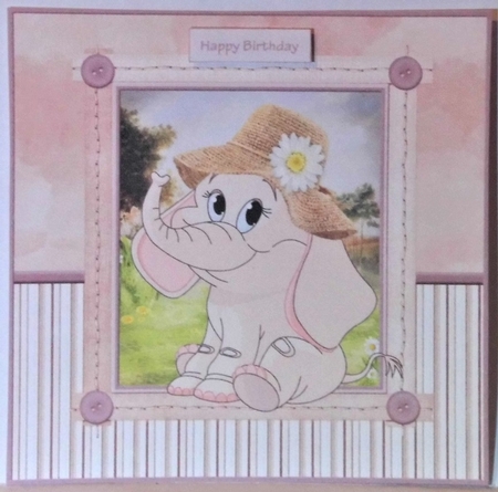 Bonnet elephant 6x6 card by Hazel Underwood