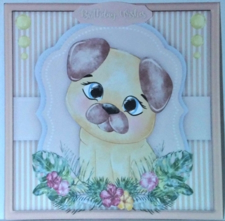 Cute Beuge Pup in a Flower Frame by Hazel Underwood