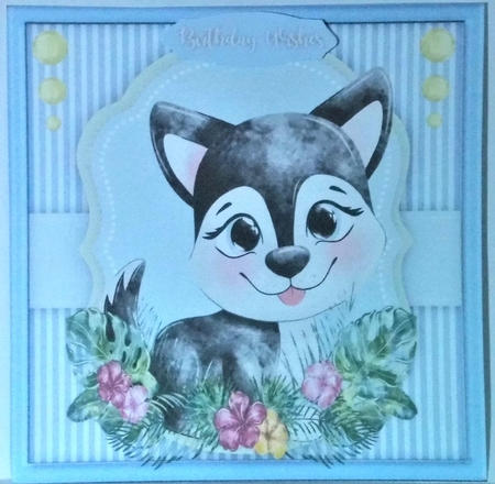 Cute Black and White Pup in a Flower Frame by Hazel Underwood