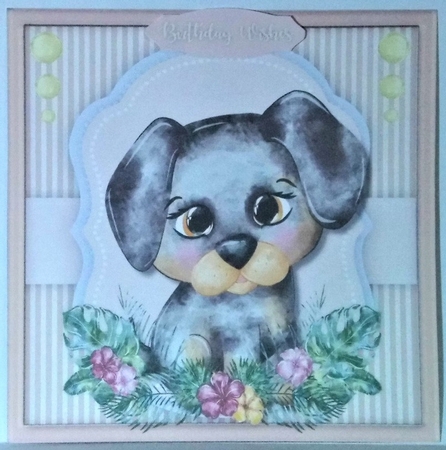 Cute Brown  Pup in a Flower Frame by Hazel Underwood