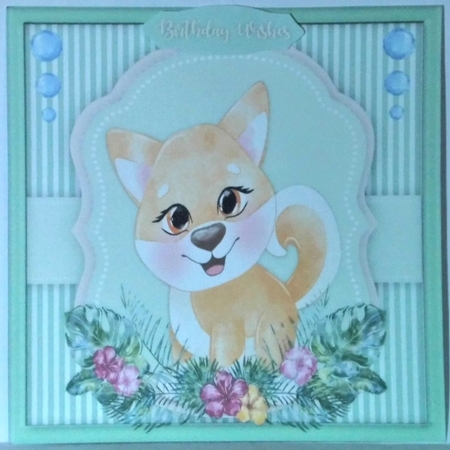  6 lovely card fronts , Pups in a Flowers Frame Cute  by Hazel Underwood
