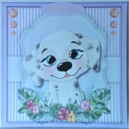  6 lovely card fronts , Pups in a Flowers Frame Cute  by Hazel Underwood