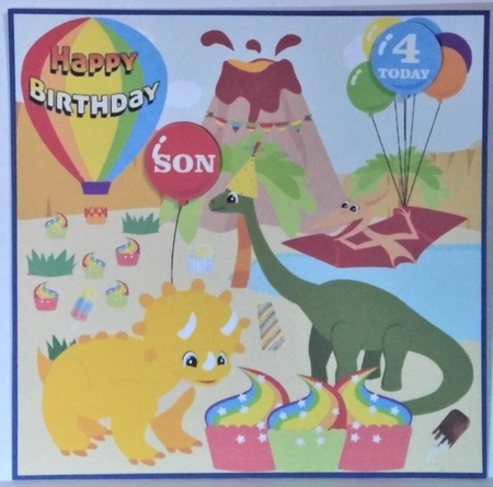 Dino Birthday boy multi age and relation card front by Hazel Underwood