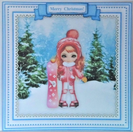 Christmas Snowboarding - Square Card Topper With Family Greetings Tags by Hazel Underwood