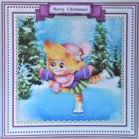 Christmas Ice Skater - Square Card Topper With Family Greetings Tags by Hazel Underwood