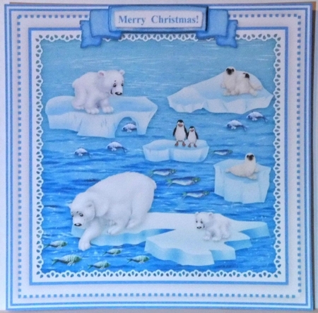 Xmas Polar Bear Hugs - Square Card Topper With Greetings Tags by Hazel Underwood