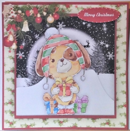 Cute Puppy in Christmas Hat by Hazel Underwood