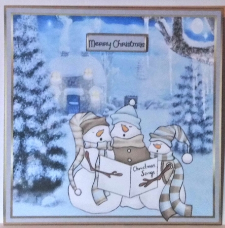 snowmen carol singers 6x6 card by Hazel Underwood