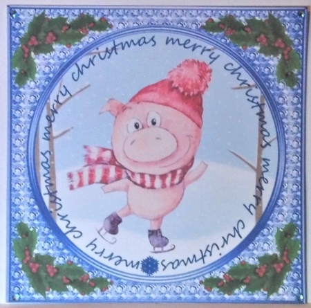 3 Ice skating pig card fronts/toppers 2 by Hazel Underwood