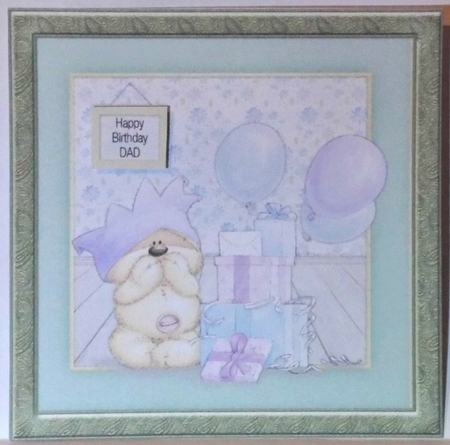 300dpi,6x6ins topper & decoupage, teddy with balloons and Presents and presents- Birthday Nephew, Son, Brother, Daddy, Dad by Hazel Underwood