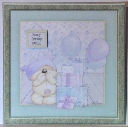 300dpi,6x6ins topper & decoupage, teddy with balloons and Presents and presents- Birthday- Uncle, Son-in-law, Brother-in-law, Cousin, Grandad by Hazel Underwood