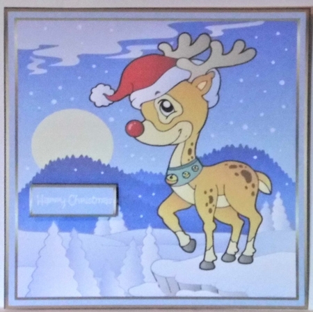 Rudolf the reindeer 6x6 card by Hazel Underwood