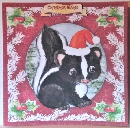 Cute Skunk  in a Christmas Hat  by Hazel Underwood