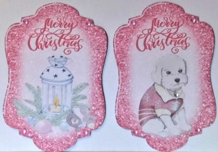 4 Pink Christmas themed toppers by Hazel Underwood