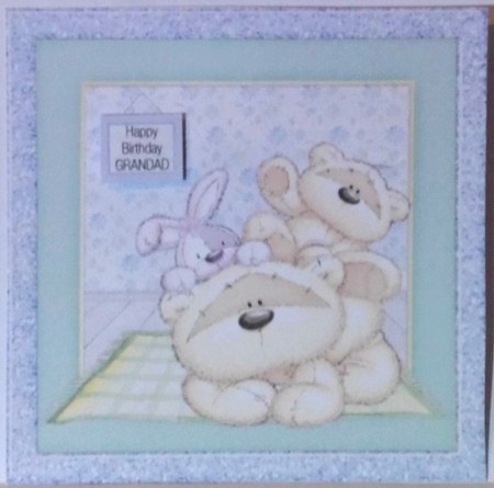 300dpi, 6x6in Topper & Decoupage- 2 Teddies & bunny-Birthday Uncle, Cousin, Brother-in-law, Son-in-law, Grandad by Hazel Underwood