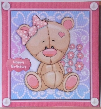 Beautiful Brown Bear With Pink Bow 8x8 by Hazel Underwood