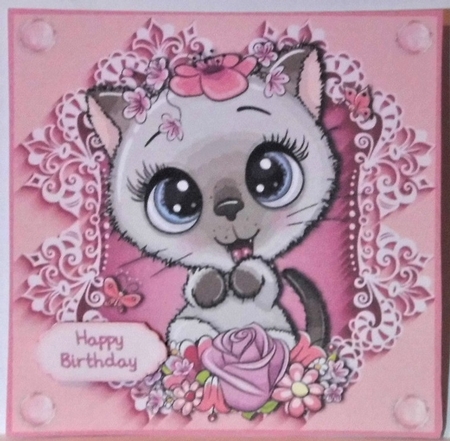 Pretty In Pink Flowers Siamese Kitten 6x6 by Hazel Underwood