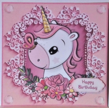 Pretty In Pink Flowers White Unicorn 6x6 by Hazel Underwood