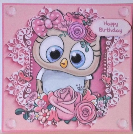 Pretty In Pink Flowers Owl 6x6 by Hazel Underwood