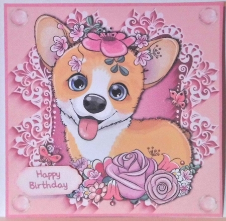 Pretty In Pink Flowers Corgi 6x6 by Hazel Underwood