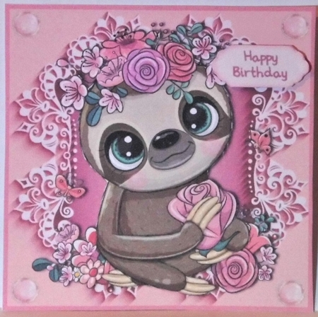 Pretty In Pink Flowers Sloth 6x6 by Hazel Underwood