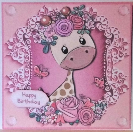 Pretty In Pink Flowers Giraffe 6x6 by Hazel Underwood
