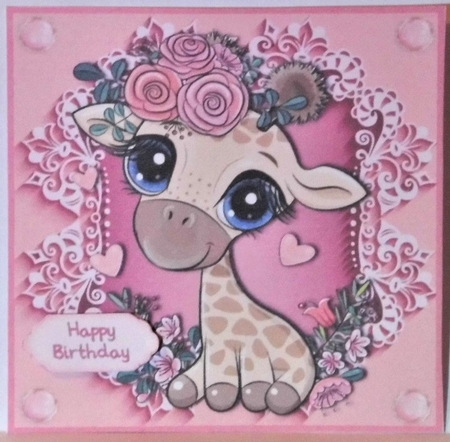 Pretty In Pink Flowers Blue Eyed Giraffe 6x6 by Hazel Underwood