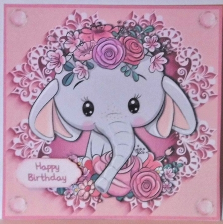 Pretty In Pink Flowers Elephant 6x6 by Hazel Underwood